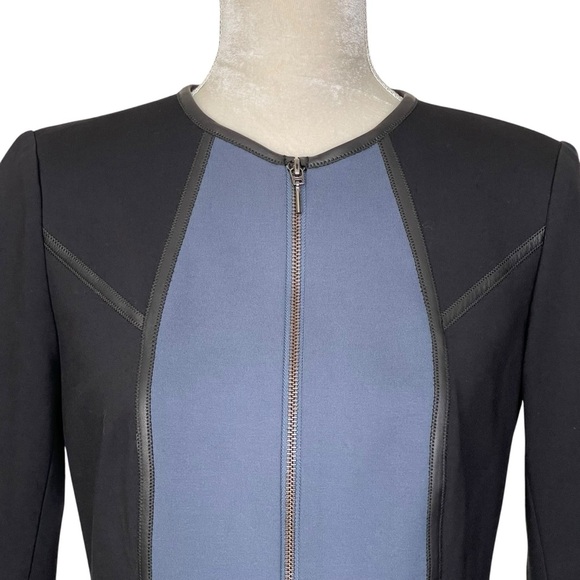 Carlisle New York Zip Up Jacket Women’s Size 4 Leather Trim Black Blue Chic - Picture 2 of 8